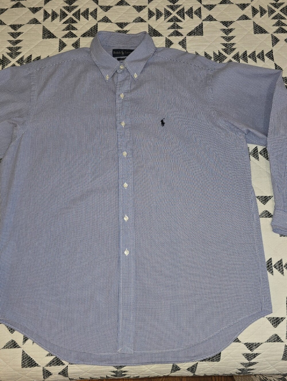 Lg - Ralph Lauren Men's Light Blue Micro-Check Button-Down Shirt. "FLAWLESS"